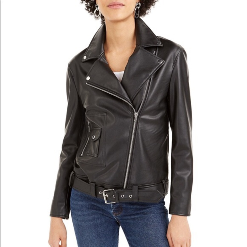 ❗️NWT❗️Bar III Deep Black Faux Leather Jacket - Picture 9 of 10